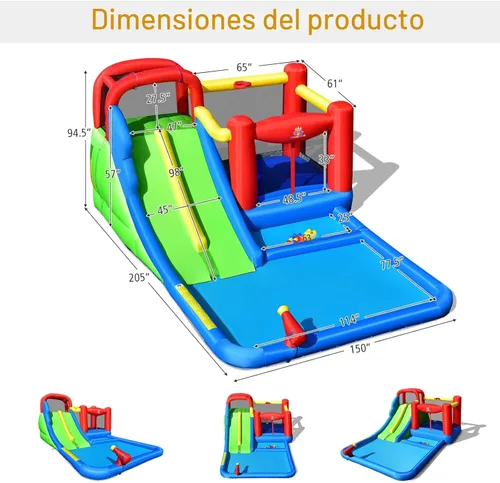 Miniatura 3 de BOUNTECH Tobogán acuático inflable, 7 en 1 doble tobogán para niños, parque acuático para niños, toboganes de agua inflables para exteriores