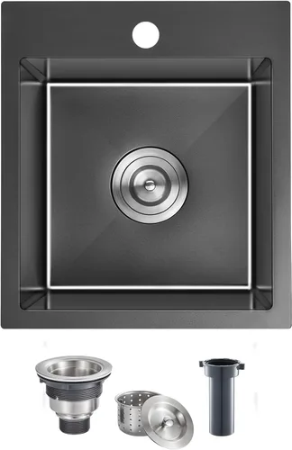 Fregadero de cocina de 15 x 17 pulgadas, fregadero de barra de cocina de 18 calibres de acero inoxidable con un solo orificio para grifo, fregadero