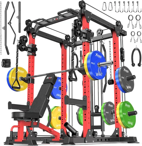Miniatura 16 de Rack Multiusos para Sentadillas, Conjunto de Rack de Pesas Smith Machine con Sistema de Crossover de Cables, Racks de Potencia para Gimnasio en L04
