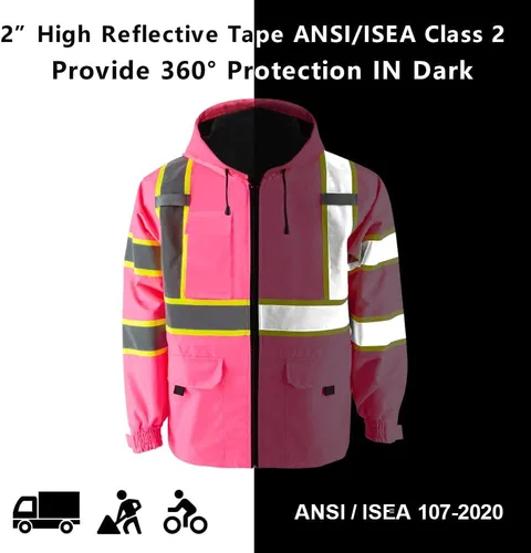 Miniatura 3 de SMASYS Hi-Viz - Impermeable grueso resistente al viento, chaqueta de seguridad y visibilidad protectora con forro polar, ropa de trabajo cálida