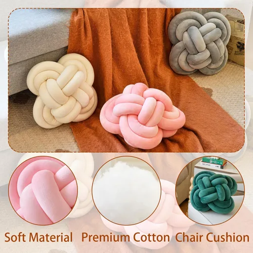 Miniatura 6 de Xuyier Bola de almohada de nudo, almohadas decorativas con tela de terciopelo para sofá cama, decoración de 12 pulgadas, cojines cuadrados anudados