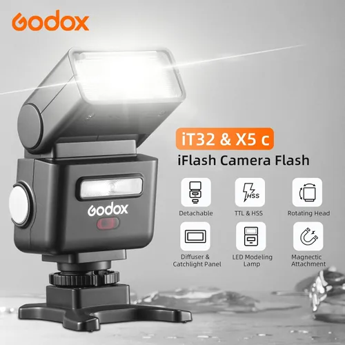 Miniatura 2 de Godox iT32 TTL HSS Flash para Canon con disparador X5-C, 1/80000s HSS 2.4G kit inalámbrico fuera de la cámara, liberación rápida magnética y USB-C