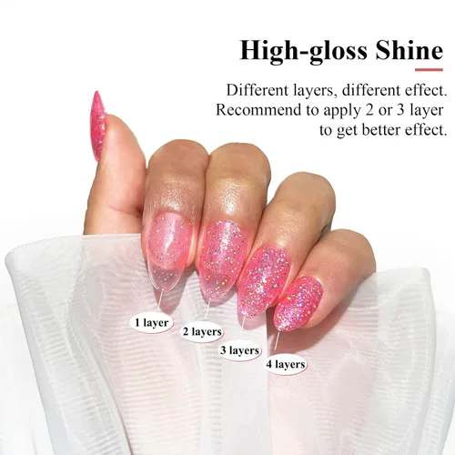 Miniatura 3 de Esmalte de uñas de gel con purpurina, 0.5 fl oz, color rosa brillante, de remojo, con LED, UV, kit de esmalte de uñas de gel para manicura en salón
