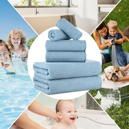 Miniatura 5 de CASA COPENHAGEN Juego de 6 toallas de palomitas de maíz, color azul polvoriento, 21.16 oz/m², 2 toallas de baño, 2 toallas de mano y 2 toallas