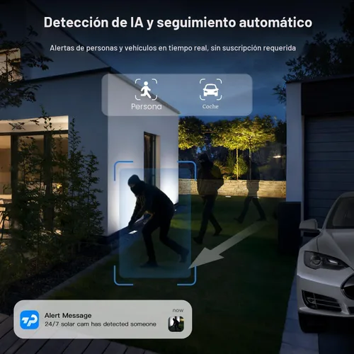 Miniatura 5 de TKENPRO Cámaras de seguridad solares inalámbricas para exteriores, Wi-Fi de 2.4 GHz, grabación continua 24/7, seguimiento automático humano, cámara