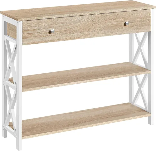 Miniatura 10 de Yaheetech - Consola con cajón, mesa de entrada con 3 repisas de almacenamiento, mesa estrecha larga para entrada, sala de estar, pasillo, sofá, Gris