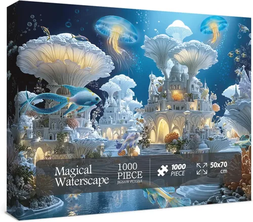 Rompecabezas mágicos de castillo de hongos oceánicos para adultos, 1000 piezas de naturaleza, peces de fantasía, medusas rompecabezas artísticos,