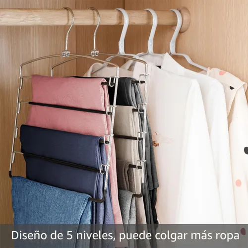 Miniatura 2 de FeeraHozer Perchas antideslizantes para pantalones, paquete de 3 perchas para ahorrar espacio, múltiples capas con brazo oscilante, colgador