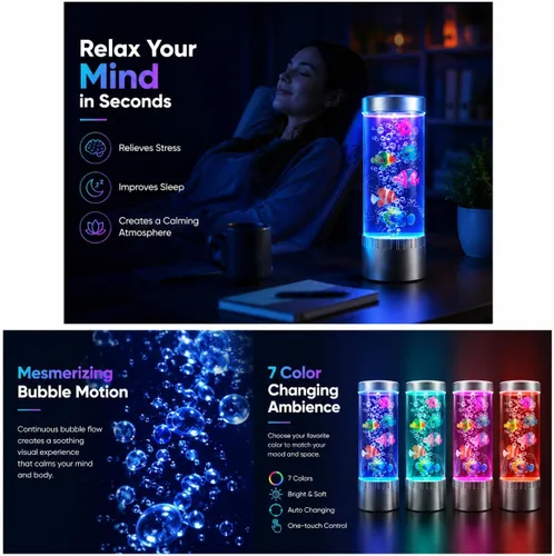 Miniatura 9 de Lámpara de medusas con luces LED RGB que cambian de color, lámpara de tanque de peces de burbujas con peces artificiales de natación, luz nocturna