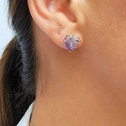 Miniatura 11 de Natural raw gemstone stud earrings with white gold over 925 sterling silver, 6 to 7mm rough genuine quality birthstone gift for her, Uniquelan