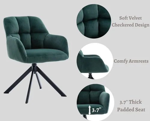 Miniatura 6 de EALSON Silla de escritorio de terciopelo cómoda, silla de tareas de computadora moderna sin ruedas, silla giratoria de acento con respaldo medio