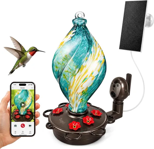 Miniatura 9 de LUJII - Comedero de colibrí en forma de helado en espiral para colgar al aire libre, de vidrio soplado a mano, 830 ml, a prueba de fugas y óxido