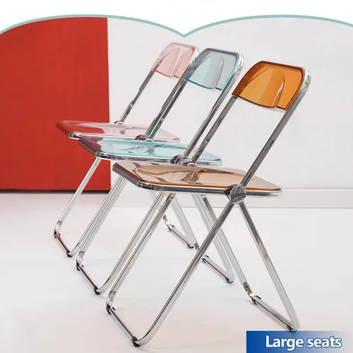 Miniatura 5 de 2 Pcs Stackable Folding Chair, Modern Transparent Acrylic Foldable Chair, Electroplating Frame, Party Chairs for Office Wedding Training(Black)