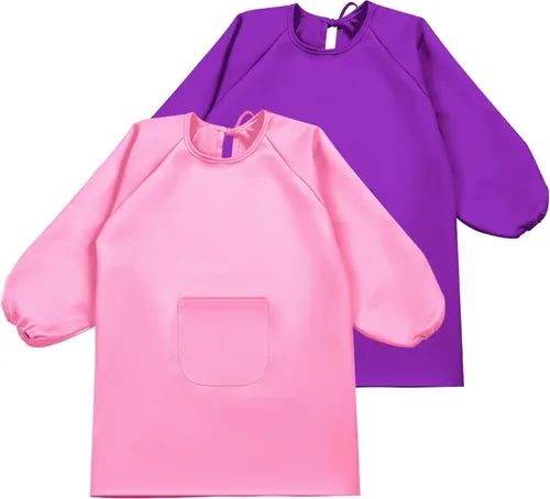 Miniatura 7 de Geyoga Delantal de manga larga impermeable para niños, con bolsillo, para clase escolar, de 3 a 8 años