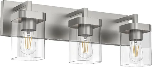 Miniatura 14 de Juego de 2 apliques de pared, diseño cuadrado, accesorios de iluminación de baño con pantalla de vidrio transparente, luces de pared negras mate