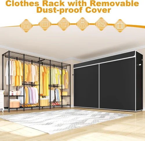Miniatura 6 de ULIFHOME H50C Perchero Extra Grande con Cubierta, Armario Portátil Independiente, Percheros de Ropa Cubiertos para Colgar Ropa, Perchero Resistente