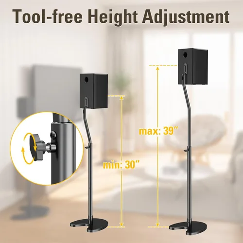 Miniatura 5 de Mounting Dream Par de soportes para altavoces, máximo 39 pulgadas de altura ajustable, base resistente, capacidad de 11 libras cada uno, juego de 2