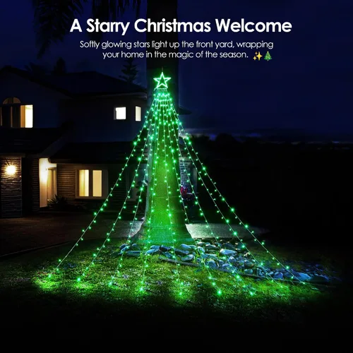 Miniatura 2 de WBao 344 luces LED de Navidad para decoración al aire libre con estrella de 12 pulgadas, luces de Navidad de cascada de 11.9 pies, control remoto, 8