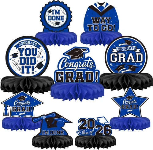 Miniatura 13 de 9 piezas de decoraciones de fiesta de graduación para clase de 2026, centro de mesa de felicitaciones de graduación de felicitaciones de graduación