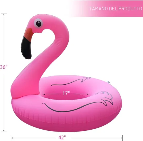 Miniatura 5 de Flotadores inflables de flamenco con luces, anillos de tubo de natación de flamenco alimentado por energía solar, flotadores de playa de lago de 42