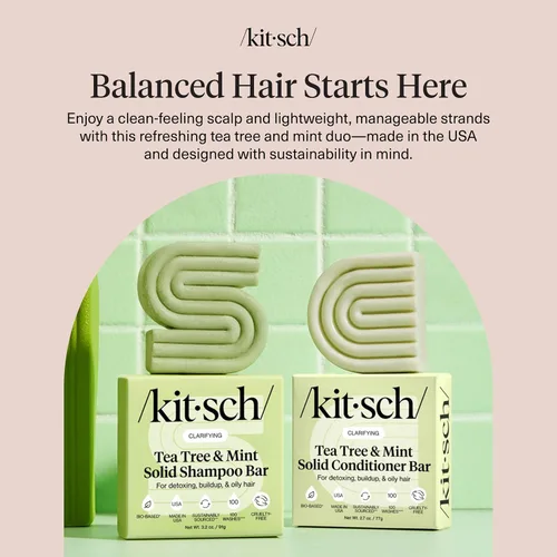 Miniatura 4 de Kitsch Juego de champú y acondicionador Clarifying Tea Tree - Barra de champú y acondicionador para mujeres y hombres, cuero cabelludo y control