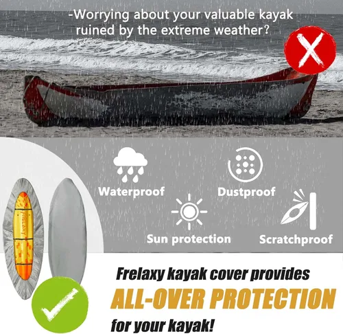 Miniatura 4 de Frelaxy Funda de Kayak 420D, Fundas de Kayak Impermeables Resistente a los Rayos UV de Alta Resistencia para Almacenamiento al Aire Libre, Funda