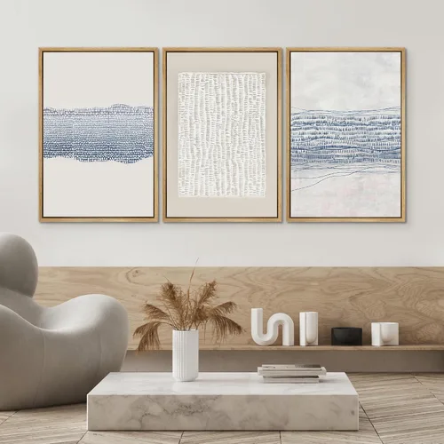 Miniatura 618 de SIGNWIN Lienzo enmarcado para pared, arte con pinceladas de flujo neutro en tonos beige abstractos, ilustraciones, arte moderno, decorativo