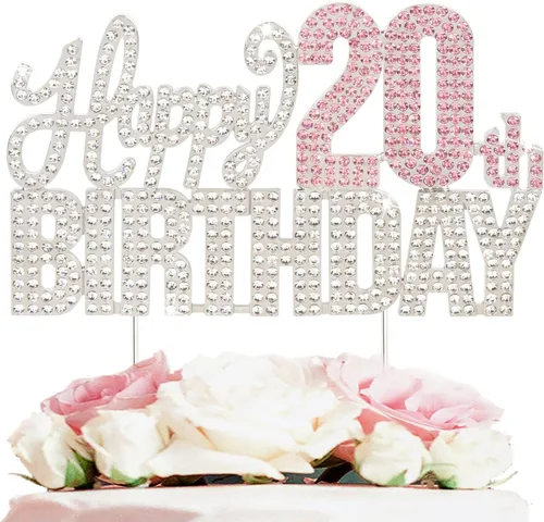 Miniatura 15 de Decoración de pastel de diamantes de imitación rosa y plateado con texto en inglés "Cheers to 11 Years Old Eleven Bday" de metal brillante