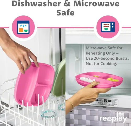 Miniatura 7 de Re-Play Platos para niños pequeños con divisores, 3 compartimentos de pared profunda, platos divididos para niños con 3 tapas, aptos