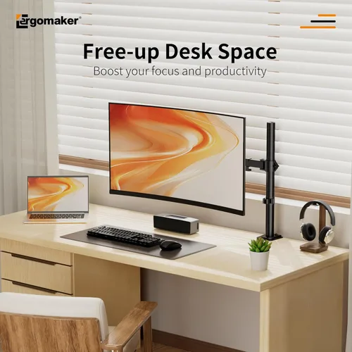 Miniatura 7 de ERGOMAKER – Soporte de escritorio para monitor único, soporte de monitor se ajusta a pantallas LCD de 13" a 27", brazo de pantalla completamente