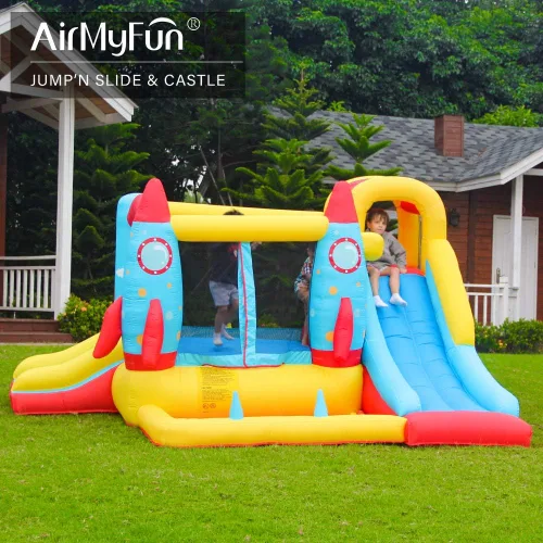 Miniatura 3 de AirMyFun Casa inflable para saltar, castillo hinchable con soplador de aire, casa de juegos con piscina de bolas, tobogán inflable para niños