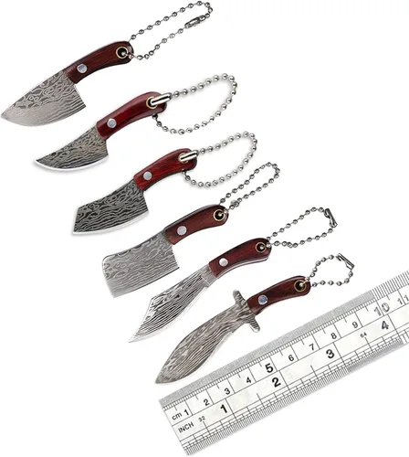 Miniatura 8 de HAOXU MIni - Juego de 4 cuchillos de bolsillo para hacha pequeña, hacha pequeña de Damasco para abridor de paquetes, cortador de caja y campamento