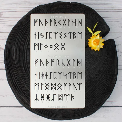 Miniatura 5 de Aleks Melnyk No.409 - Plantilla de metal, Futhark Elder, Runas anglosajonas de 0.5 pulgadas, alfabeto antiguo, plantilla de alfabeto mágico