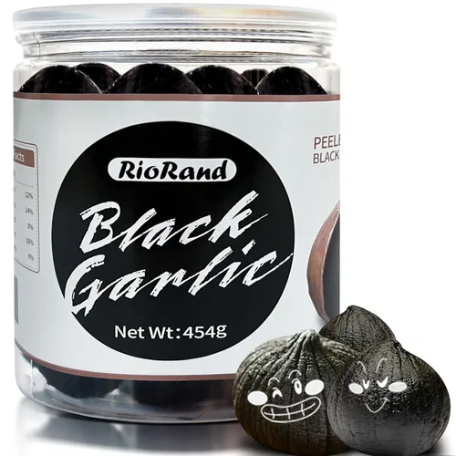 RioRand Ajo negro de 16.01 oz/1 libra de ajo negro pelado entero envejecido durante 90 días completos tarro de ajo negro equivalente a 2 libras de