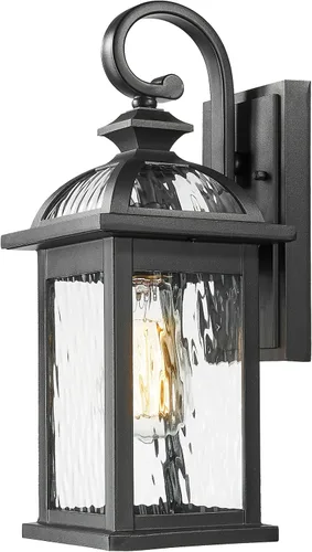 Miniatura 9 de Luces de pared para exteriores, lámpara exterior negra, montaje de pared con vidrio ondulado de agua de 15 pulgadas de altura, lámparas de pared