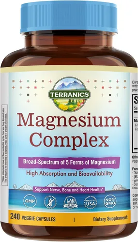 Miniatura 9 de Suplemento de complejo de magnesio 5-en-1 de Terranics 500mg - 5 formas de magnesio de alta absorción Glicinato Citrato Malato Aspartato Gluconato