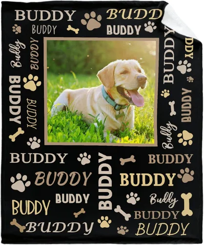 Miniatura 22 de Manta Personalizada de Huellas de Perro con Foto y Nombre para Amantes de Mascotas, Manta Suave de Franela de Vellón Regalo para Amantes de Perros