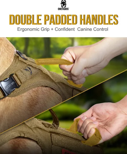 Miniatura 4 de OneTigris Arnés táctico para perro grande, 5 correas de metal con hebilla sin tirones, con paneles de gancho y bucle, chaleco militar resistente