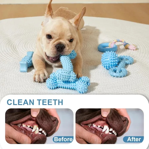 Miniatura 5 de Paquete de 6 juguetes masticables para cachorros, lindos juguetes azules para perros pequeños, juguetes para cachorros, juguetes para dentición