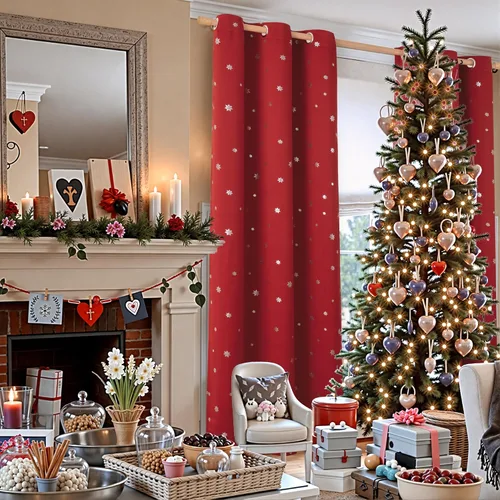 Miniatura 4 de BGment Cortinas de Navidad para Dormitorio de Niños 63 Pulgadas de Largo - Patrón de Copo de Nieve Decoración de Tratamientos de Ventanas con Ojales