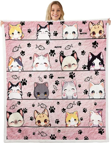 Miniatura 21 de Manta de franela de animales de dibujos animados para todas las estaciones, manta de cama azul con estampado de amor Kawaii para decoración