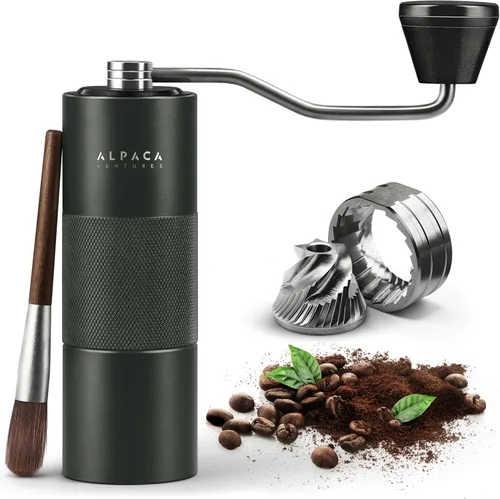 Miniatura 9 de Molinillo de café manual de Alpaca Ventures - Molinillo de café manual de rebaba cónica de acero inoxidable con configuración ajustable y doble Negro