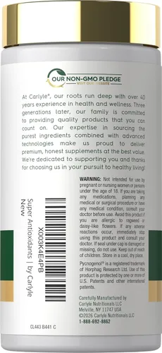 Miniatura 3 de Carlyle Suplemento antioxidante 100 cápsulas Complejo nutricional Vitamina A, C, E Fórmula sin OMG, sin gluten