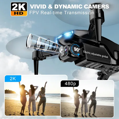 Miniatura 2 de Dron FPV HD 2K con cámara para adultos - Retención de altitud, despegue/aterrizaje con una tecla, 3 modos de velocidad, modo sin cabeza, 2