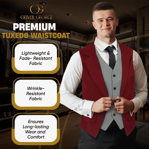 Miniatura 9 de Oliver George Chaleco formal de esmoquin en capas para hombre, chaleco de traje de negocios