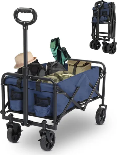 Carro plegable plegable con capacidad de peso de 220 libras, carrito de jardín plegable resistente con ruedas de playa todo terreno y soportes para