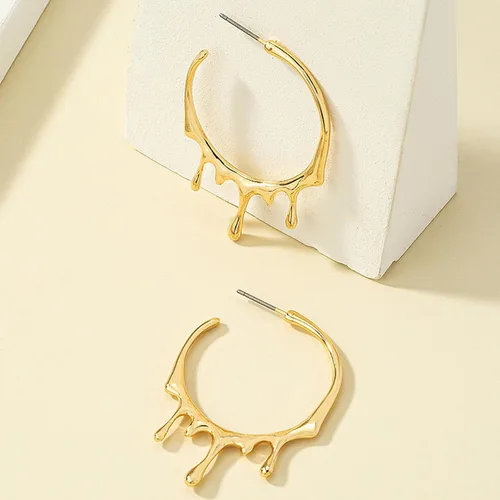 Miniatura 6 de Aretes de aro ligeros con forma de lágrima para mujer, de oro de 14 quilates, grandes ovalados, aretes de aro gruesos, de alto pulido, joyería
