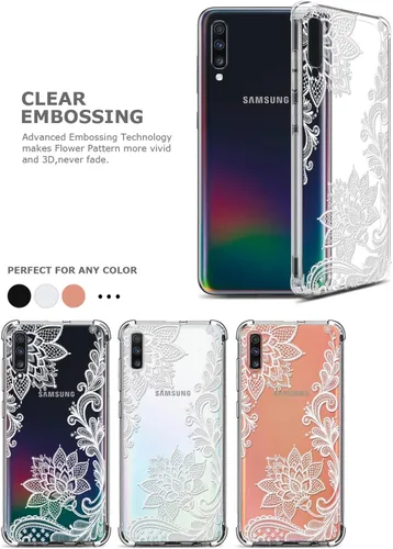 Miniatura 2 de Funda transparente floral para Galaxy A70 para mujeres y niñas, bonita funda de teléfono para Samsung Galaxy A70 (2019), diseño de flores, FL-S