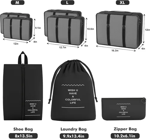 Miniatura 3 de Funarty Juego de 8 cubos de embalaje para maletas, cubos de compresión para equipaje de mano, bolsas organizadoras de equipaje para accesorios