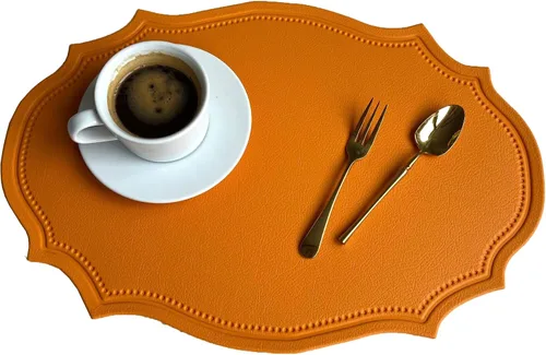Miniatura 18 de Juego de 6 manteles individuales de cuero lavables, manteles individuales de cuero sintético negro grueso resistentes al calor con forma elíptica